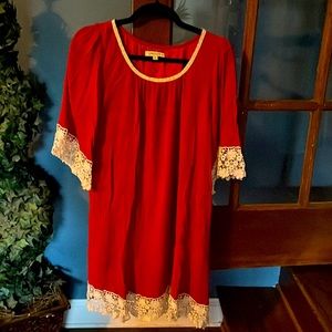 One of a kind Boutique Red Umgee XL midi dress. Beautiful crochet accents.